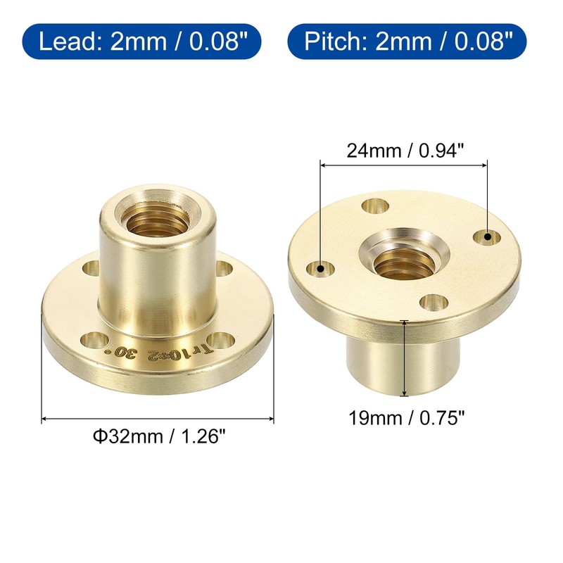sourcing map 1 Pcs Tr10x2 Lead Screw Brass Nut, Trapezoidal