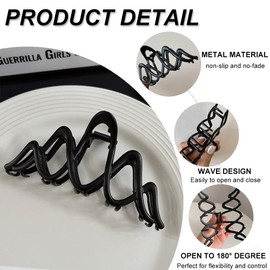 1 PCS Metal Large Claw Clips for Thick Heavy Hair, Strong Hold Big Non-Slip Hair Catch Barrette Black Wave Exquisite Design Jaw Clamp for Long Hair, Fashion Styling Hair Accessories for Women Girls