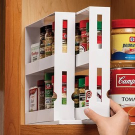 Spice Rack Organiser, Spice rack kitchen organiser, organise seasoning, best for tidy spices and herbs, expandable rotating spice rack, inside kitchen cupboard, in white plastic