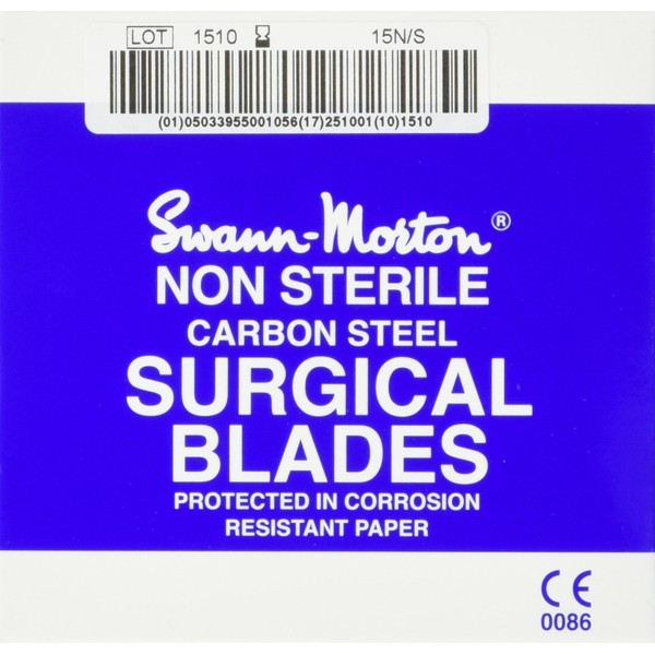 Swann-Morton 0105 Kohlenstoffstahl Chirurgische Skalpellklinge, Unsteril, Größe #15, Folienpakete, 100 Stück