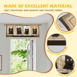 WSPNBB Cat Valance Curtain for Windows 2 Pack Black Cute Baby Flower Window Rod Pocket Printed Curtain Valances Short Tier Curtains for Living Room Bathroom Bedroom 54x18 Inch