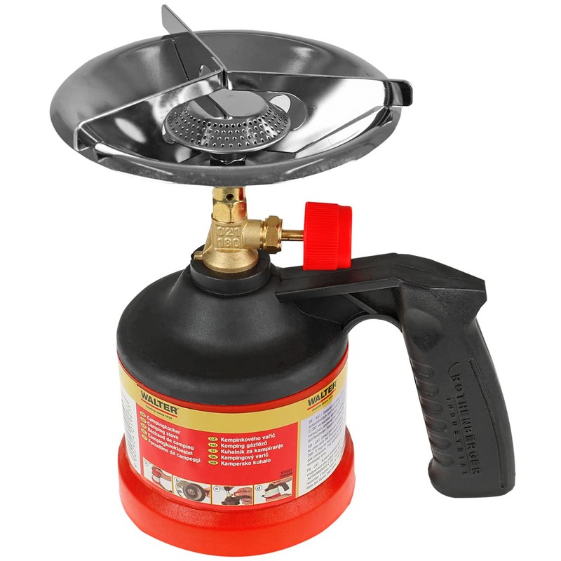 WALTER Camping Stove, Practical Gas Stove 1-Bulb, Flame Continuously Adjustable,