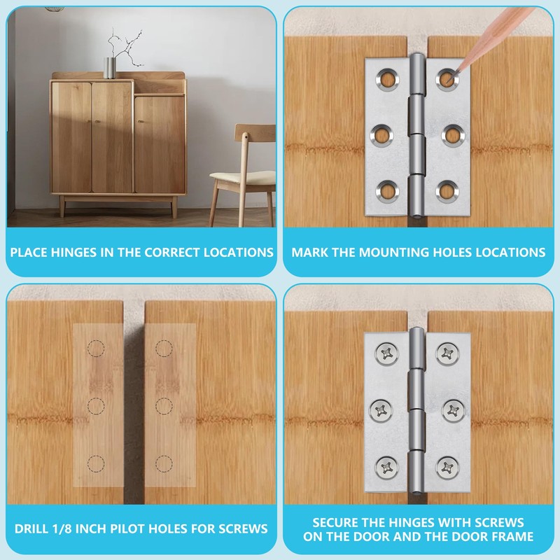 20 Pcs Metal Hinges, Folding Butt Hinge, 2 Inch Door