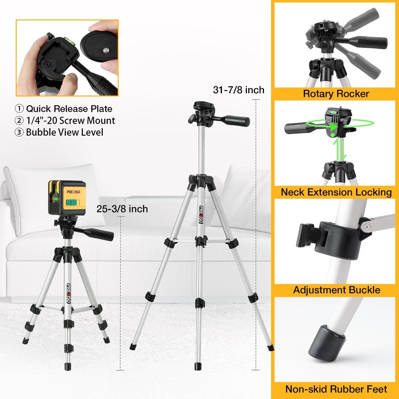 PREXISO Laser Level with Tripod, 100Ft Dual Modules Self Leveling