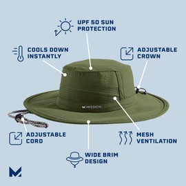 MISSION Cooling Boonie Hat, Bronze Green - Unisex Wide-Brim Hat for Men & Women - Lightweight & Durable - Cools Up to 2 Hours - UPF 50 Sun Protection - Machine Washable