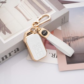 [PIMOHI] Compatible Suzuki Key Case, Sliding Door, Keychain, New Spacia Custom, Solio Flare Wagon, Smart Key Case, Key Cover, Leather-like TPU, Genuine Leather Key Holder, white platinum