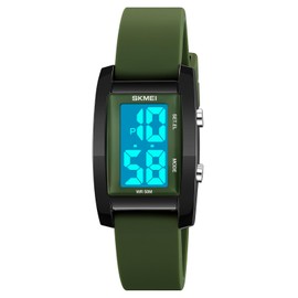 Fashion Women’s Men's Digital Watch Unisex Big Numbers Dial Rectangular Face Waterproof Silicone Strap LED Watches (Green)