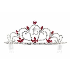 Pink 15th Birthday Party Quinceanera Rhinestone Tiara Crown - Silver Plated Pink Crystal T1190_
