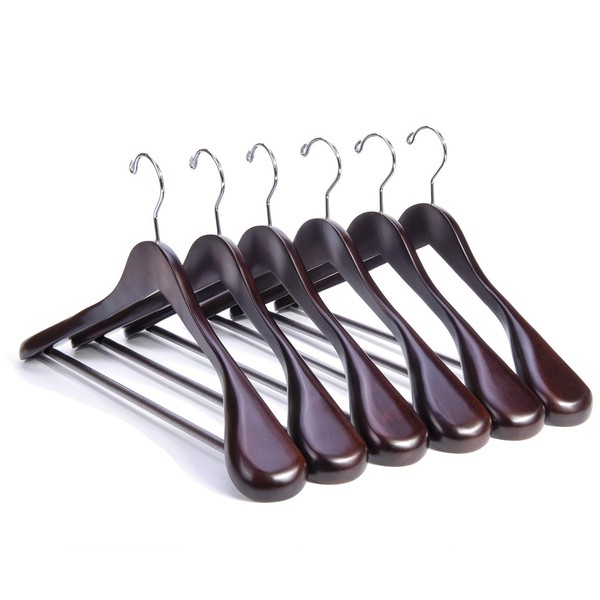 Nature Smile Luxury Mahogany Wooden Suit Hangers - 6 Pack - Wood Coat Hangers,Jacket Outerwear Shirt Hangers,Glossy Finish with Extra-Wide Shoulder, 360 Degree Swivel Hooks & Anti-Slip Bar with Screw