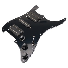 Pxyelec HSH Loaded Pickguard Black Wired Plate for Fender Strat Guitar Replacement