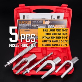 KOOPOOL Separator Set 5-Piece, Pickle Fork Tool Set, Tie Rod & Pitman Arm Remover Tool Kit, with Size (1-1/8", 15/16", 11/16"), Used with Air and Conventional Hammer for Cars and Light Trucks