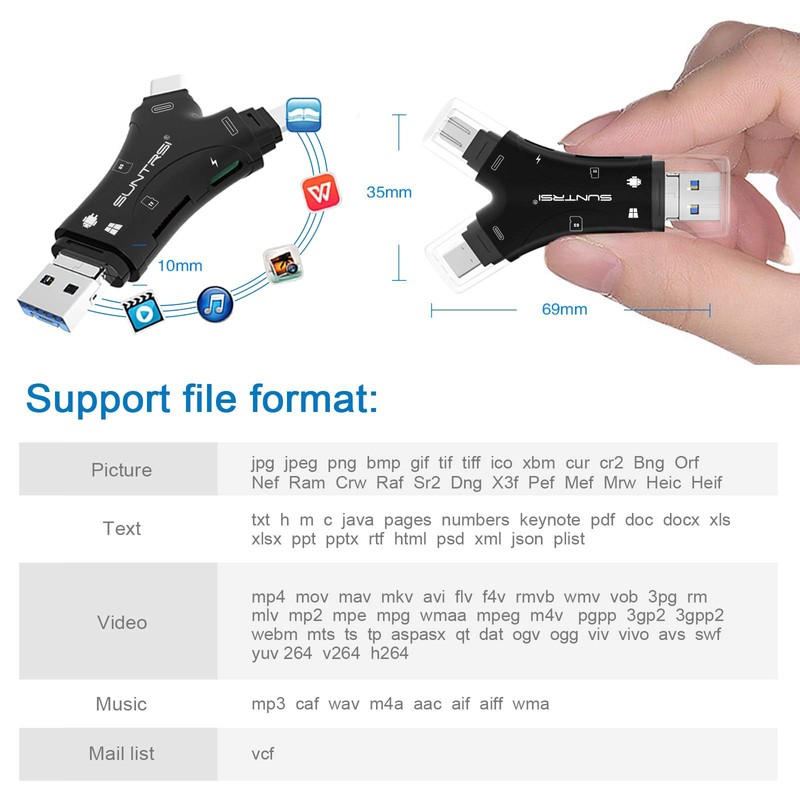SD Card Reader for iPhone/ipad/Android/Mac/Computer/Camera,4 in1 Micro SD Card Reader