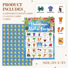 HMJKL Hawaiian Aloha Bingo Game, Summer Party Bingo Cards Set, Tropical Summer Luau Party Bingo Supplies for Adults, Summer Beach Family Friends Activities Favors Decorations for 24 Player, 03