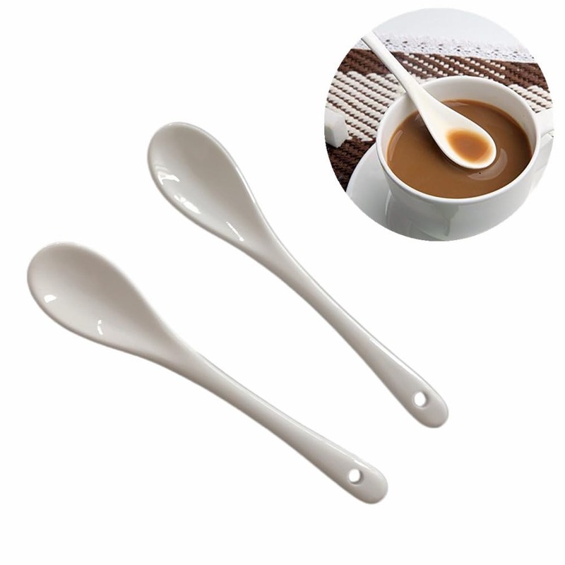 White Ceramic Coffee Spoon, 5 Inch Small Tea Spoons for