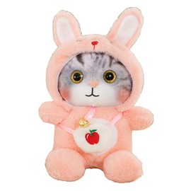 Cat Plush Toy Lovely Bell Soft Colorful Fuzzy Stuffed Cat Plush Toy for Children Birthday Pink