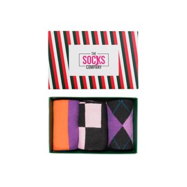 The Socks Company Women's Colorful 3 Pack Crew Socks - Colorful Fancy Novelty Funny Design Cotton 3 Pairs in Gift Box
