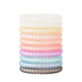 QIUTIMIY Coil Hair Ties for Thick Ponytail Holder Women No Crease Hair Ties Phone Cord Hairties with Plastic Spiral(Thin Dazzle Colorful)