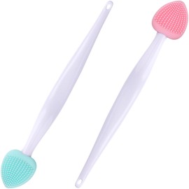 JYvivid 2 Pcs Double-Sided Pore Cleaning Brush, Lip Scrubber, Silicone Lip Brush Exfoliator, Lip Scrubber Exfoliator for Dark Lips, Face (Pink+Green, Heart)