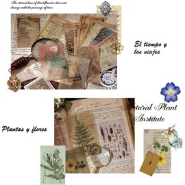 120 Piezas Pegatinas Retro Papel Decorativo de Diario, Calcomanías de Albumes de Recortes, Suministros de Scrapbook Temáticos de Naturaleza y Tiempo para Decoración de Libros(Tiempo)