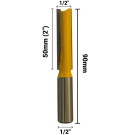 Rennie Tools - 1/2" Cutting Diameter x 1/2" Shank x 50mm Flute Extra Long TCT Tipped 2 Flute Straight Router Kitchen Worktop Cutter Bit. Compatible With Makita Bosch Trend Katsu Dewalt Router Etc
