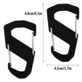 LONGHAO 2 x S-type carabiner hooks, S-shaped carabiner hooks, large S carabiner hooks, S-clip, metal double carabiner, for camping, fishing, hiking or travelling (black)
