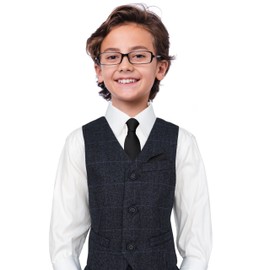 ZENXUS Boy's Solid Black Tie with Pocket Square Set, Small Necktie for Children and Kids, Self-Tied