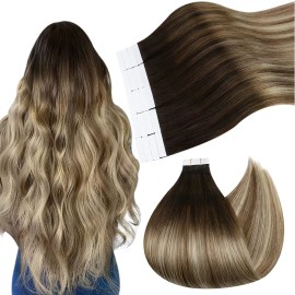 Ugeat Extensiones Cabello Real 50gr 14in Balayage Marrón A Blanque