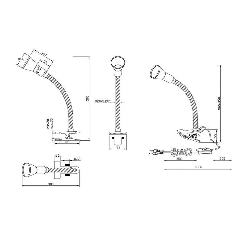 Trio Leuchten 5028010-47 Hose Clamp Light Steel-Coloured