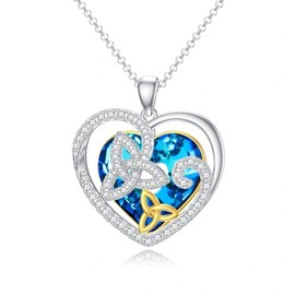 PELOVNY Celtic Knot Necklace 925 Sterling Silver Crystal Heart Pendant Love Jewelry for Mothers Day Birthday Christmas Gifts Women