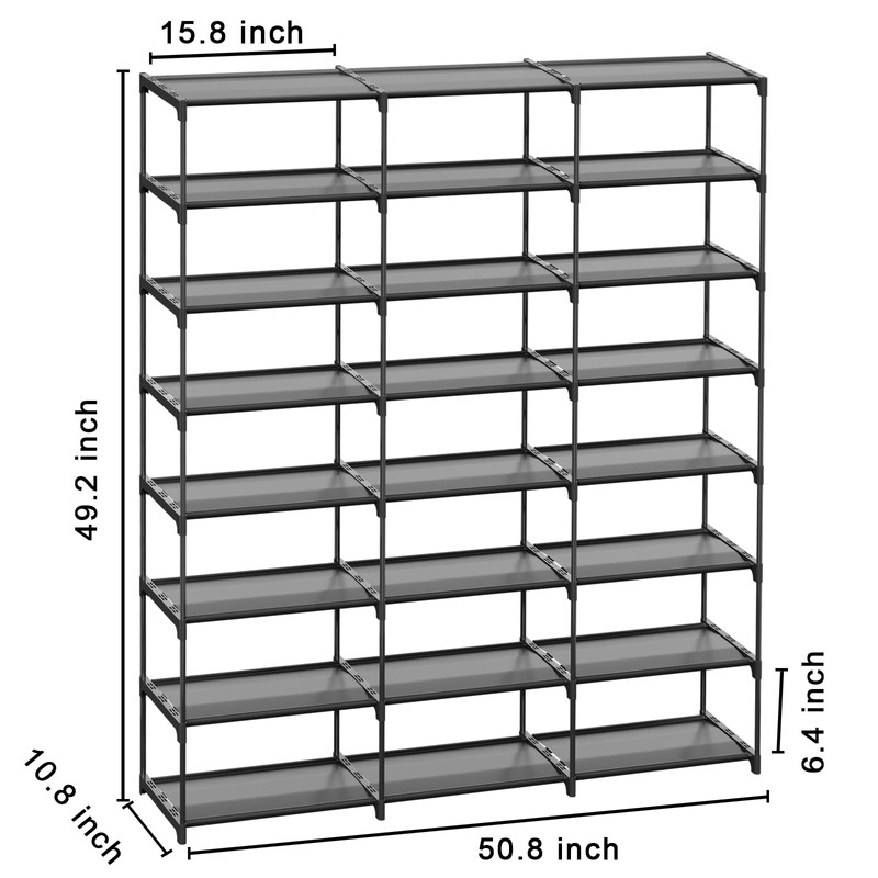 SMILHELTD Large Shoe Rack 3 Row 8 Tier 40-60 Pairs