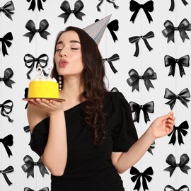 Skyygemm 8 Pcs Bow Birthday Decorations Black Bow Party Decorations Black Bow Banner Garland Decor for Girls Women Baby Shower Bridal Wedding Bachelorette Bow Theme Party Supplies