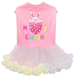 MQQYLBHDS My Easter Dog Dress Girl Dog Clothes for Small Medium Dog Easter Egg Puppy Outfit Bunny Pet Apparel Holiday Cat Clothing Doggy Easter Costume Attire (Pink, Medium)