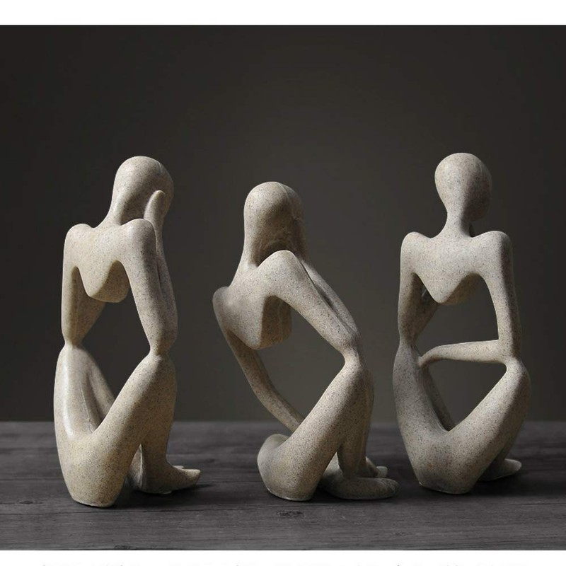 Asng Sandstone Resin Thinker Style Abstract Sculpture Statue Collectible Figurines