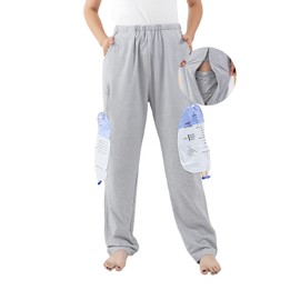 ALIALAVESTA Unisex Incontinence Care Pants,Catheter Trousers,Double Zippered Pockets Holding 2000ml Catheter Bags, Urine Bag Holder Trousers for Nephropathy Nephrostomy,Cystostomy,Eelderly(Gray,XL)
