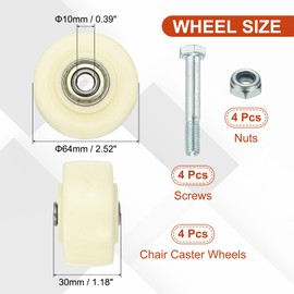 PATIKIL Office Chair Wheels 2.52 x 1.2, 4 Pack Caster Wheels Office Chair Replacement Smooth Quiet Rolling with Bearing for Hardwood Floor Carpet Storage Cart Rolling Cart, Yellow