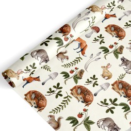 FYSUIMU Woodland Theme Wrapping Paper -Mini Roll- 17 Inch x 32.8 Ft Vintage Forest Animal Mushroom Gift Wrap Paper Art Paper for Birthday Baby Shower DIY Craft