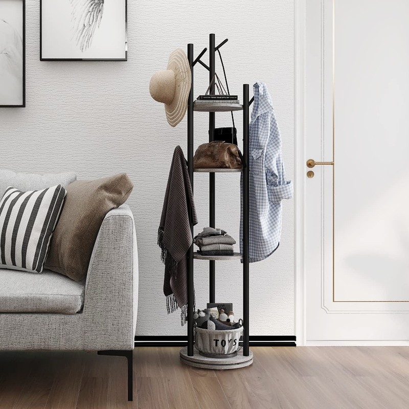 Espelism Rotary Coat Rack Freestanding Metal Coat Hall Tree Stand