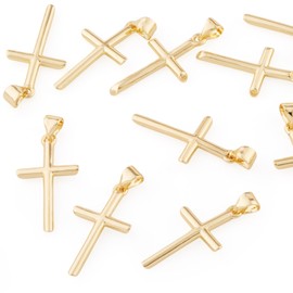 Bestewelry 10 Pcs Cross Brass Pendants Bulk Gold Plated Crucifix Charms Brass Earring Charms for Jewelry Making DIY Necklace Crafts