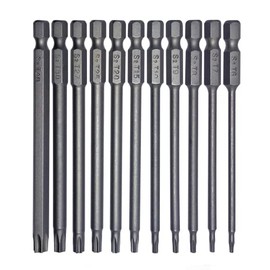 VESTTIO Torx Security Screwdriver Bit Set 11PCS 1/4 Inch Hex Shank 4 Inch/100 mm Length S2 Steel Tamper Proof Star 6 Point with Magnetic for Power Screwdriver Drill Impact Driver
