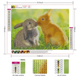 NAIMOER 5D Diamond Painting Pictures Rabbit Diamond Painting Kits 5D Diamond Painting Set Rabbit Diamond Painting Adult Full Rhinestone Embroidery Cross Stitch 40 x 30 cm
