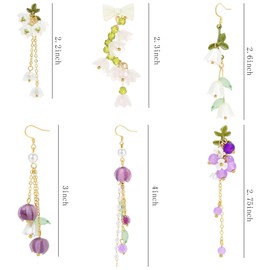 NEWITIN 6 Pairs Flower Earrings for Women Hypoallergenic Earring Pearl Leaf Floral Tassel Earring Statement Long Flower Dangle Earrings for Women