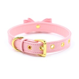 Succuba Pink Bell Choker Collar Necklace Lolita Bow Collar Cat Kitty Velvet Necklace (A)