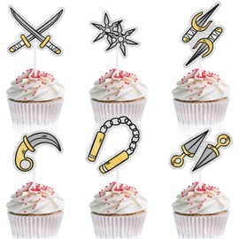 18 Pcs Ninja Themed Happy Birthday Throwing Darts, Melee Weapons Cupcake Toppers - Great Decoration Supplies for Boys and Girls Birthday Party, Kids Ninja Theme Party, or Baby Shower - LIANGSS