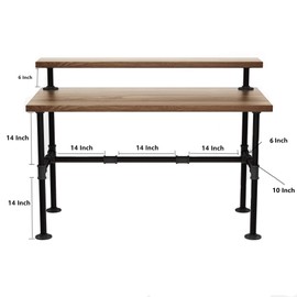 MUZIK Industrial Pipe Table Legs Set - Iron-Cast Finish Piping for Wooden Computer Desk, Office, Home, Rustic Furniture - for DIY Decor with 6-Inch Monitor Shelf Support - 28 Inches