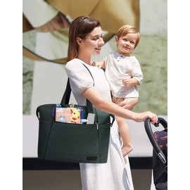 LOVEVOOK Diaper Bag Tote, Large Baby Tote Bag, Travel Diaper Tote for Mom and Dad with Changing Pad and First Aid Bag,Green