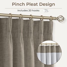 CAPALOCA Pinch Pleated Blackout Curtains 96 Inches Long, Linen Blend, 100% Blackout Drapes with 20 Hooks, Ideal for Bedroom and Living Room, 40" W x 96" L (Pack of 2), Taupe Gray