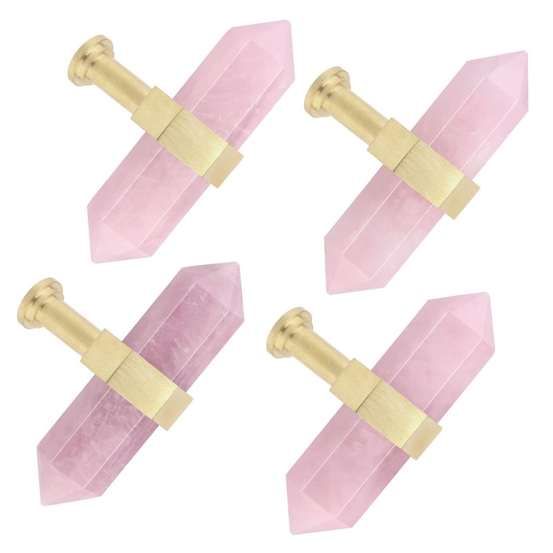 mookaitedecor Pack of 2 Rose Quartz Hexagon Double Crystal Dots