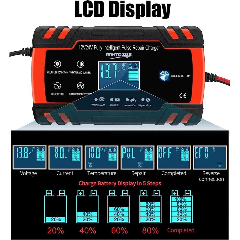 KEPEAK Car Battery Charger 12V/24V Smart Automatic Intelligent Pulse Repair