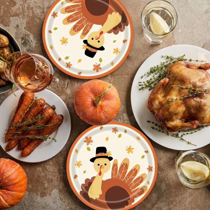 24 Pcs Thanksgiving Turkey Paper Plates Fall Theme Party Dessert