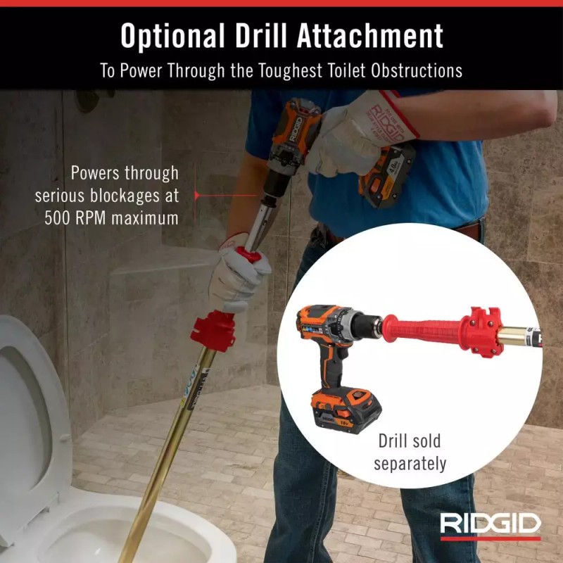 RIDGID K-6P Hybrid Toilet Snake Auger Cable Extends 6' Integrated